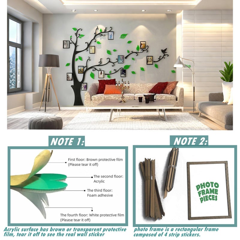 guangmu 3D Tree Wall Stickers - DIY Photo Frame Tree Wall Decal Family Photo Frame Sticker Murals Wall Decor Living Room Bedroom TV Background Home Decorations (XL:109 * 79in,Green Right) - Image 4